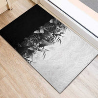 Hawaii Tropical Plant Monochrome Rubber Doormat Vibrant Polynesian Pattern
