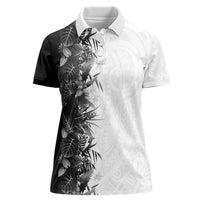 Hawaii Tropical Plant Monochrome Women Polo Shirt Vibrant Polynesian Pattern