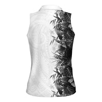 Hawaii Tropical Plant Monochrome Women Sleeveless Polo Shirt Vibrant Polynesian Pattern