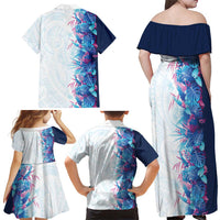 Hawaii Tropical Plant UliUli Family Matching Off Shoulder Maxi Dress and Hawaiian Shirt Vibrant Polynesian Pattern