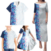 Hawaii Tropical Plant UliUli Family Matching Puletasi and Hawaiian Shirt Vibrant Polynesian Pattern