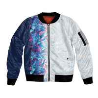 Hawaii Tropical Plant UliUli Sleeve Zip Bomber Jacket Vibrant Polynesian Pattern