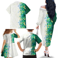 Hawaii Tropical Plant Omaomao Family Matching Off The Shoulder Long Sleeve Dress and Hawaiian Shirt Vibrant Polynesian Pattern LT01 - Polynesian Pride