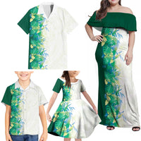 Hawaii Tropical Plant Omaomao Family Matching Off Shoulder Maxi Dress and Hawaiian Shirt Vibrant Polynesian Pattern