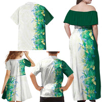 Hawaii Tropical Plant Omaomao Family Matching Off Shoulder Maxi Dress and Hawaiian Shirt Vibrant Polynesian Pattern