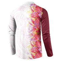 Hawaii Tropical Plant Akala Button Sweatshirt Vibrant Polynesian Pattern