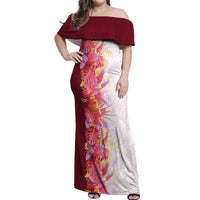 Hawaii Tropical Plant Akala Off Shoulder Maxi Dress Vibrant Polynesian Pattern