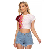 Hawaii Tropical Plant Akala Raglan Cropped T Shirt Vibrant Polynesian Pattern