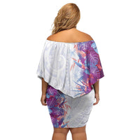 Hawaii Tropical Plant Poni Family Matching Off Shoulder Short Dress and Hawaiian Shirt Vibrant Polynesian Pattern