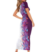Hawaii Tropical Plant Poni Short Sleeve Bodycon Dress Vibrant Polynesian Pattern