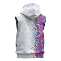 Hawaii Tropical Plant Poni Sleeveless Zip Hoodie Vibrant Polynesian Pattern