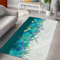 Hawaii Tropical Plant Teal Area Rug Vibrant Polynesian Pattern