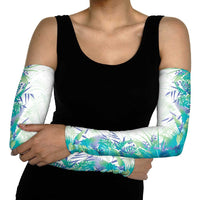 Hawaii Tropical Plant Teal Arm Sleeves Vibrant Polynesian Pattern