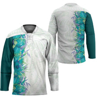 Hawaii Tropical Plant Teal Hockey Jersey Vibrant Polynesian Pattern
