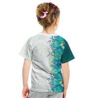 Hawaii Tropical Plant Teal Kid T Shirt Vibrant Polynesian Pattern