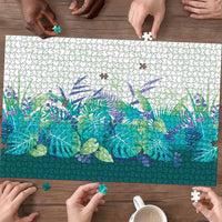 Hawaii Tropical Plant Teal Puzzle Vibrant Polynesian Pattern