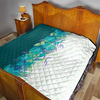Hawaii Tropical Plant Teal Quilt Vibrant Polynesian Pattern
