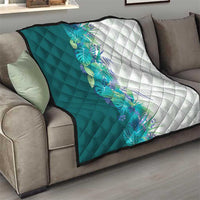Hawaii Tropical Plant Teal Quilt Vibrant Polynesian Pattern
