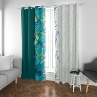 Hawaii Tropical Plant Teal Window Curtain Vibrant Polynesian Pattern