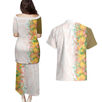 Hawaii Tropical Plant Lenalena Couples Matching Puletasi and Hawaiian Shirt Vibrant Polynesian Pattern