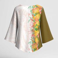 Hawaii Tropical Plant Lenalena Kimono Sleeve Blouse Vibrant Polynesian Pattern