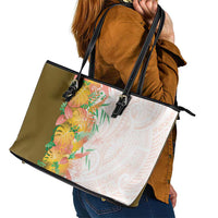 Hawaii Tropical Plant Lenalena Leather Tote Bag Vibrant Polynesian Pattern