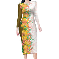 Hawaii Tropical Plant Lenalena Long Sleeve Bodycon Dress Vibrant Polynesian Pattern