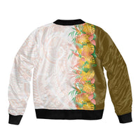 Hawaii Tropical Plant Lenalena Sleeve Zip Bomber Jacket Vibrant Polynesian Pattern