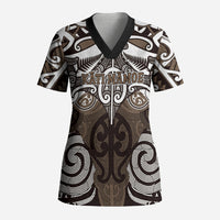 Personalised Maori Kati Mamoe Scrub Top Silver Fern Kowhaiwhai Art