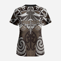 Personalised Maori Kati Mamoe Scrub Top Silver Fern Kowhaiwhai Art