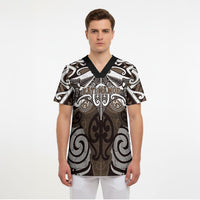 Personalised Maori Kati Mamoe Scrub Top Silver Fern Kowhaiwhai Art