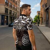 Personalised Maori Kati Mamoe Zipper Polo Shirt Silver Fern Kowhaiwhai Art
