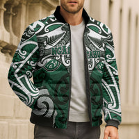 Personalised Maori Ngai Tahu Bomber Puffer Jacket Silver Fern Kowhaiwhai Art