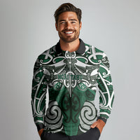 Personalised Maori Ngai Tahu Long Sleeve Polo Shirt Silver Fern Kowhaiwhai Art