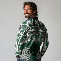 Personalised Maori Ngai Tahu Long Sleeve Polo Shirt Silver Fern Kowhaiwhai Art