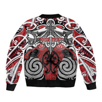 Personalised Maori Ngapuhi Bomber Jacket Silver Fern Kowhaiwhai Art