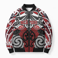 Personalised Maori Ngapuhi Bomber Puffer Jacket Silver Fern Kowhaiwhai Art