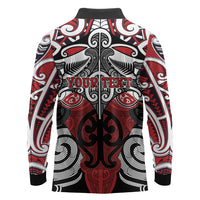 Personalised Maori Ngapuhi Long Sleeve Polo Shirt Silver Fern Kowhaiwhai Art