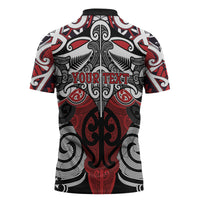 Personalised Maori Ngapuhi Zipper Polo Shirt Silver Fern Kowhaiwhai Art