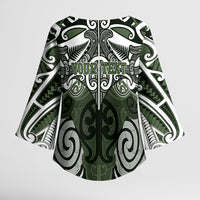 Personalised Maori Ngati Awa Kimono Sleeve Blouse Silver Fern Kowhaiwhai Art