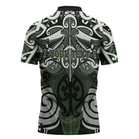Personalised Maori Ngati Awa Zipper Polo Shirt Silver Fern Kowhaiwhai Art