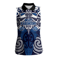 Personalised Maori Ngati Kahungunu Women Sleeveless Polo Shirt Silver Fern Kowhaiwhai Art