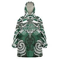 Personalised Maori Ngati Maniapoto Wearable Blanket Hoodie Silver Fern Kowhaiwhai Art LT01 One Size Green - Polynesian Pride