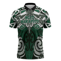 Personalised Maori Ngati Maniapoto Zipper Polo Shirt Silver Fern Kowhaiwhai Art