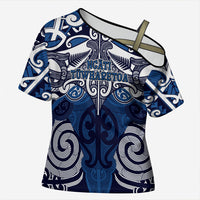 Personalised Maori Ngati Tuwharetoa Cross Shoulder Shirt Silver Fern Kowhaiwhai Art