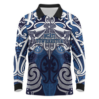 Personalised Maori Ngati Tuwharetoa Long Sleeve Polo Shirt Silver Fern Kowhaiwhai Art