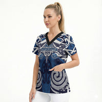 Personalised Maori Ngati Tuwharetoa Scrub Top Silver Fern Kowhaiwhai Art