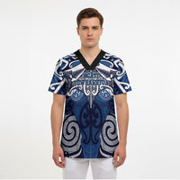 Personalised Maori Ngati Tuwharetoa Scrub Top Silver Fern Kowhaiwhai Art