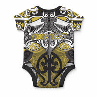Personalised Maori Ngati Whatua Baby Onesie Silver Fern Kowhaiwhai Art