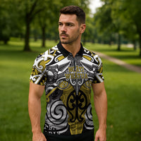 Personalised Maori Ngati Whatua Zipper Polo Shirt Silver Fern Kowhaiwhai Art